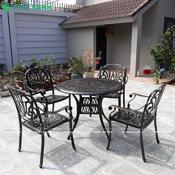 Bộ bàn ghế nhôm đúc cà phê ngoài trời 4 ghế BND-90HHD