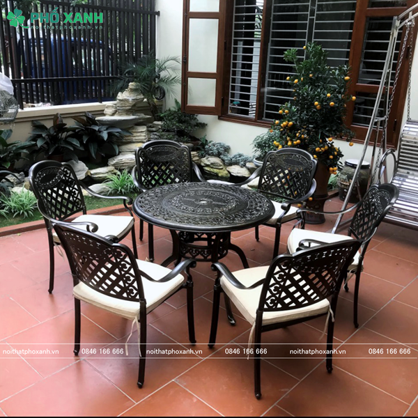 Bộ bàn ghế hợp kim nhôm đúc sân vườn ngoài trời 6 ghế BND-100CRD