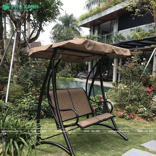 Xích đu 2 chỗ có mái che ngoài trời
