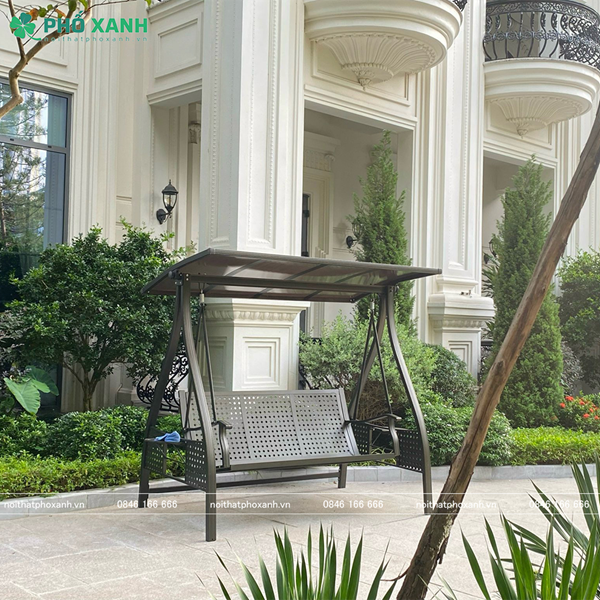 Xích đu nhập khẩu 3 chỗ nhôm đúc sân vườn có mái che XDNK-3CNGANG