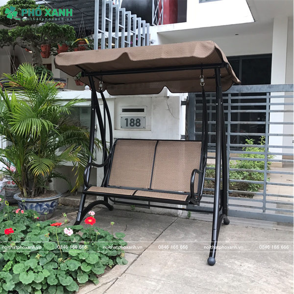 Xích đu 2 chỗ có mái che ngoài trời