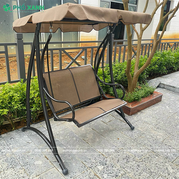 Xích đu 2 chỗ có mái che ngoài trời