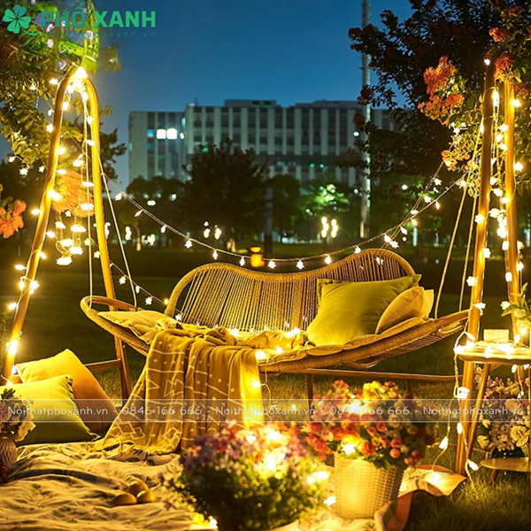 Xích đu 2 nghệ thuật trang trí sân vườn biệt thự