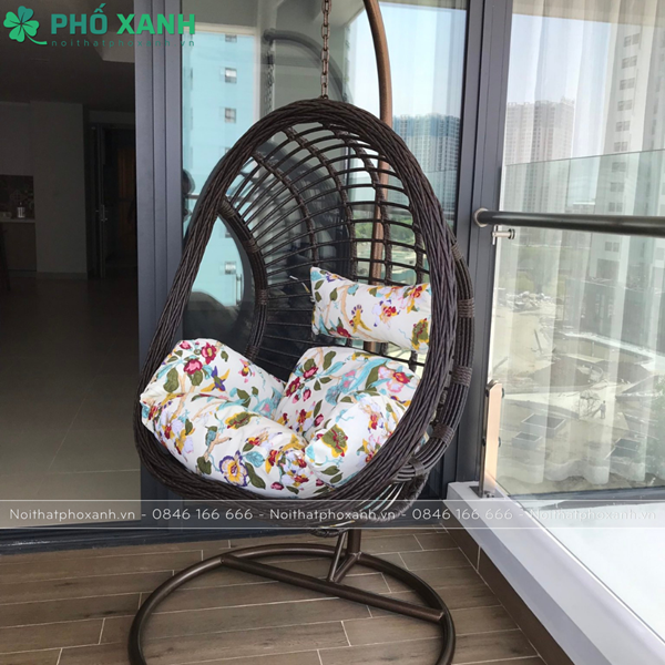 Xích đu treo nhập khẩu mây nhựa 2 lỗ để ban công hoặc trong nhà