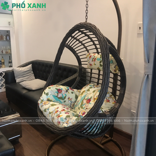 Xích đu treo nhập khẩu mây nhựa 2 lỗ để ban công hoặc trong nhà