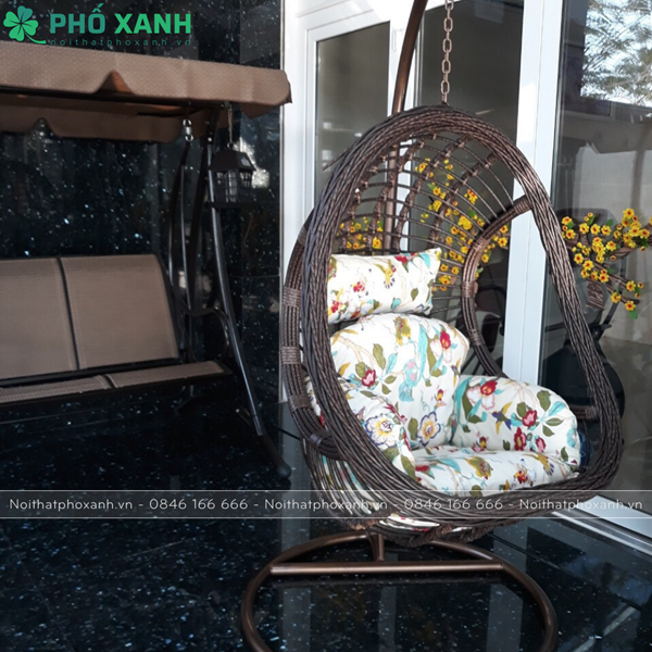 Xích đu treo nhập khẩu mây nhựa 2 lỗ để ban công hoặc trong nhà