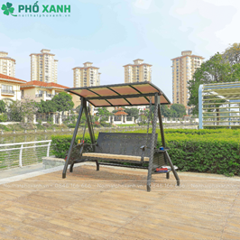 Xích đu ngoài trời nhập khẩu ba chỗ hợp kim nhôm có mái che năng lượng mặt trời XDNK-NL3C