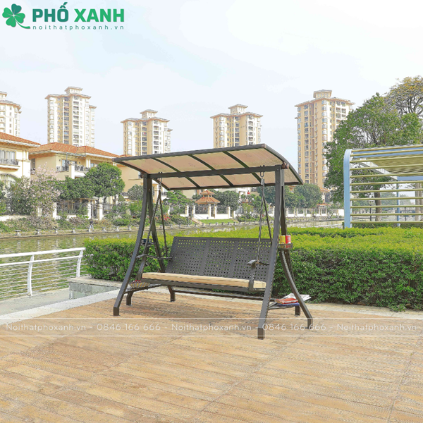 Xích đu ngoài trời nhập khẩu ba chỗ hợp kim nhôm có mái che năng lượng mặt trời XDNK-NL3C