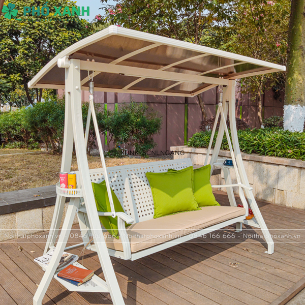 X&iacute;ch đu nhập khẩu 3 chỗ nh&ocirc;m đ&uacute;c s&acirc;n vườn c&oacute; m&aacute;i che XDNK-3CNLTK