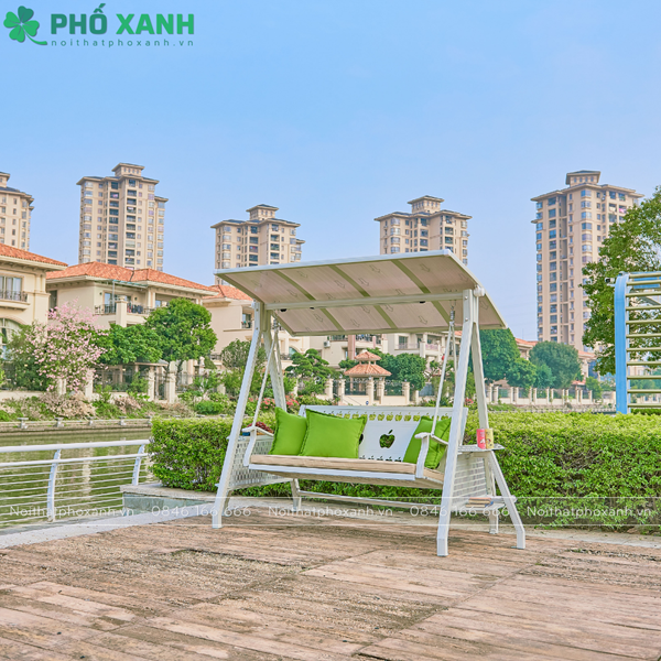 Xích đu nhập khẩu 3 chỗ nhôm đúc sân vườn có mái che XDNK-3CNLTK