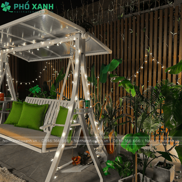 Xích đu nhập khẩu 3 chỗ nhôm đúc sân vườn có mái che XDNK-3CNLTK