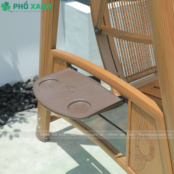 Xích đu nhập khẩu ba chỗ nhôm đúc màu gỗ tích hợp mái che năng lượng mặt trời XDNK3C-NLDCG
