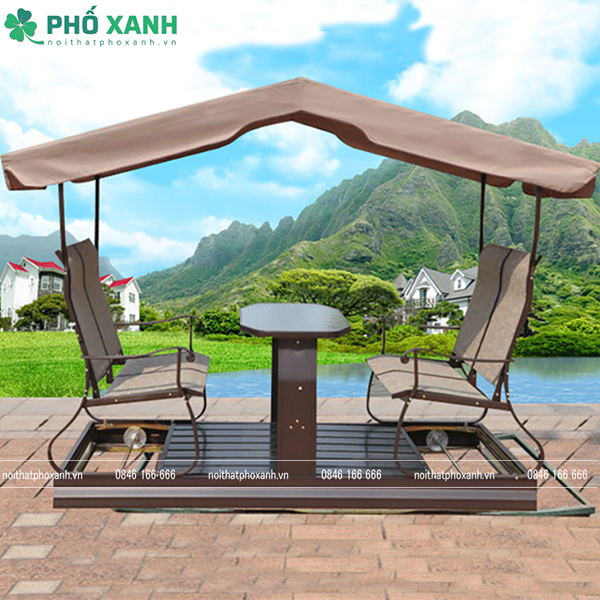 Xích đu 4 chỗ nhập khẩu có mái che phù hơp với không gian sân vườn và biệt thự