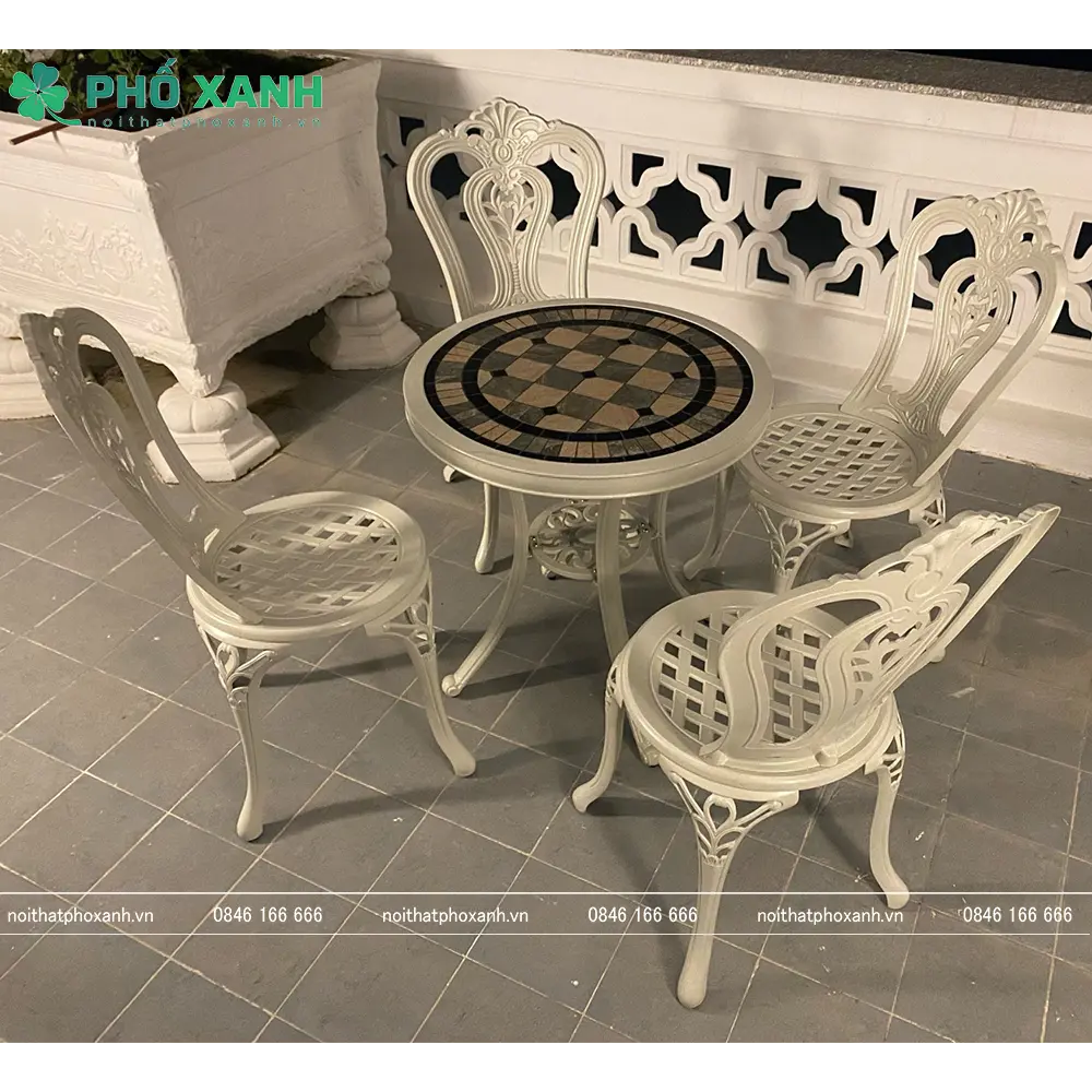 Bộ bàn ghế nhôm đúc nhỏ mặt đá BND-6070MDTK nổi bật với thiết kế nhỏ gọn, tinh tế