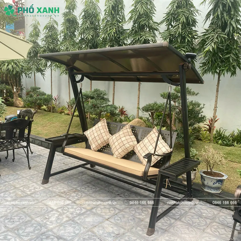 x&iacute;ch đu ngo&agrave;i trời nhập khẩu ba chỗ hợp kim nh&ocirc;m